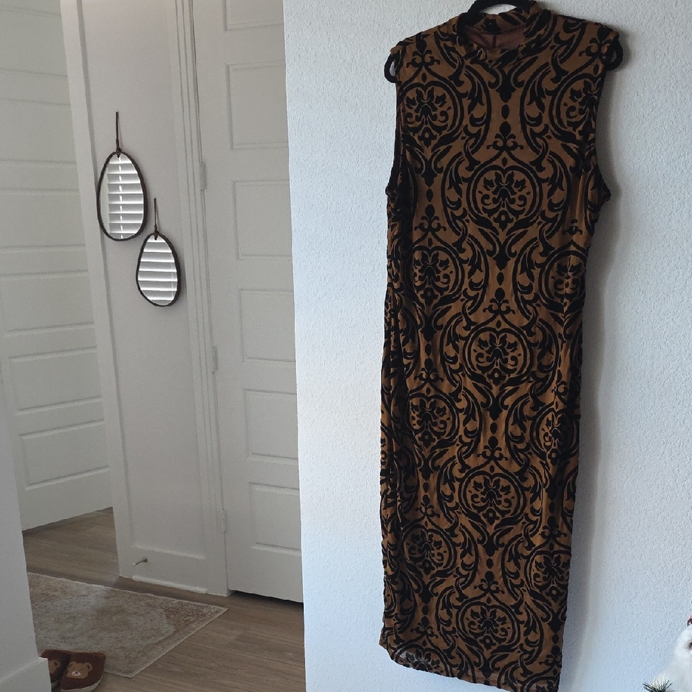 SHEIN Black and Brown Fitted Maxi Body Con Dress